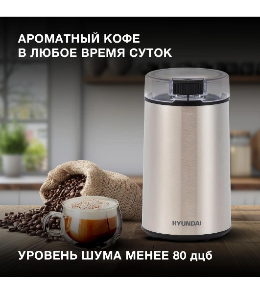 Кофемолка Hyundai HYC-G5261 200Вт сист.помол.:ротац.нож вместим.:60гр серебристый