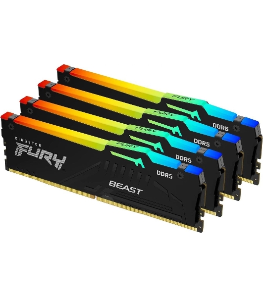 Оперативная память Kingston Fury Beast, DDR5, 128Gb (4x32Gb), 5600MHz, CL40, DIMM, радиатор, RGB, черный