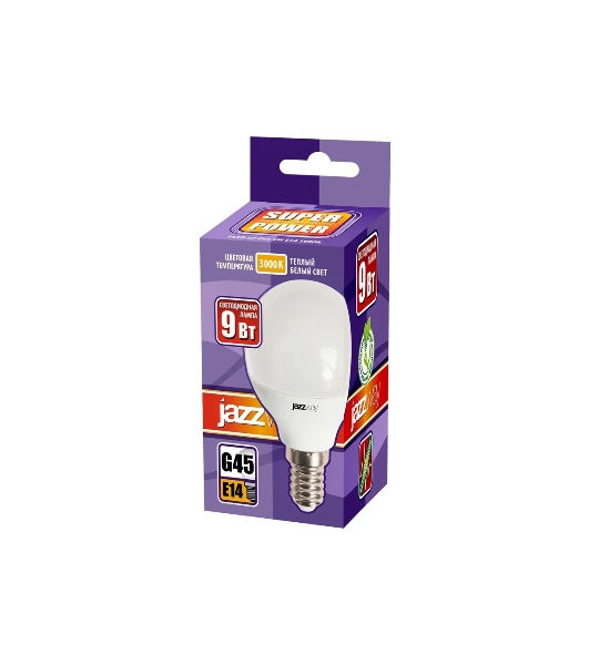 Лампа светодиодная JazzWay PLED-SP G45 9Вт шар 3000К теплый белый E14 820лм 230В