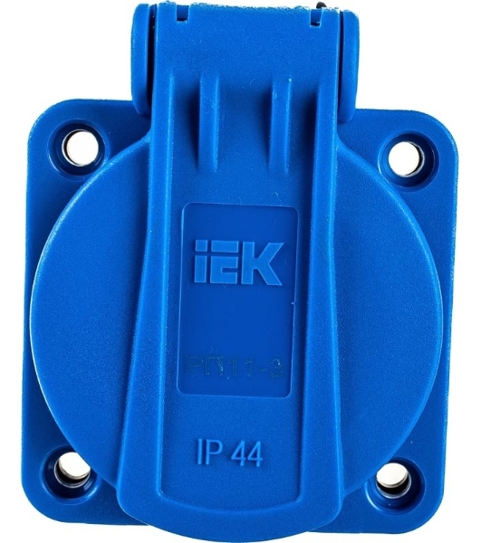 Розетка панельная IEK MAGNUM PSN71-016-3-2-44-K07 2P+PE 16А IP44 РП11-3 с защ. крышкой с заземл. син.