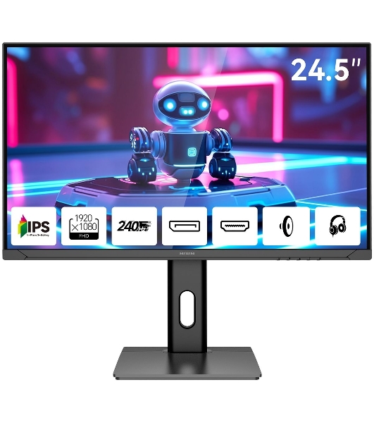 Монитор 24.5' Aiwa MD2510 IPS 1920x1080, 240 Гц, 1 мс, 16:9, 350 кд/м², 2xHDMI 2.0, 2xDP 1.2, 3.5 Jack, динамики (2x3 Вт), FreeSync, G-Sync, черный