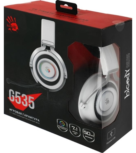 Гарнитура Bloody G535 белый/серебристый, проводная, подсветка