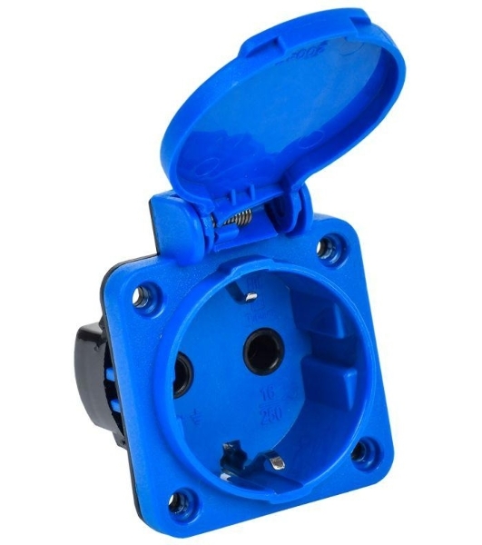 Розетка панельная IEK MAGNUM PSN71-016-3-2-44-K07 2P+PE 16А IP44 РП11-3 с защ. крышкой с заземл. син.