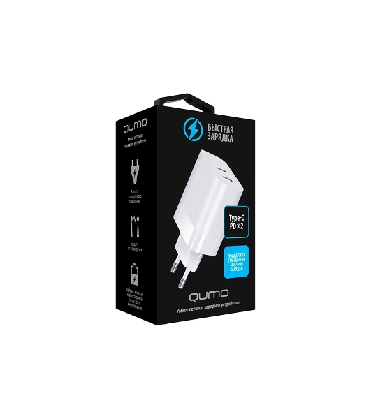 Сетевое зарядное устройство Qumo Energy PD 35W (Charger 0074), два порта: Type-C PD + Type-C PD, белый