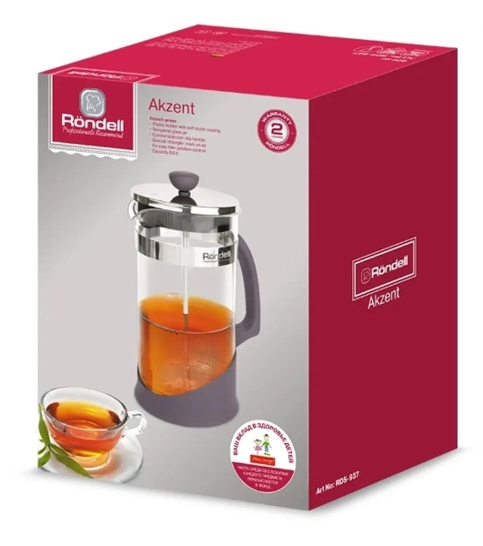 Френч-пресс Rondell Akzent RDS-937, 0.6 л, стальной