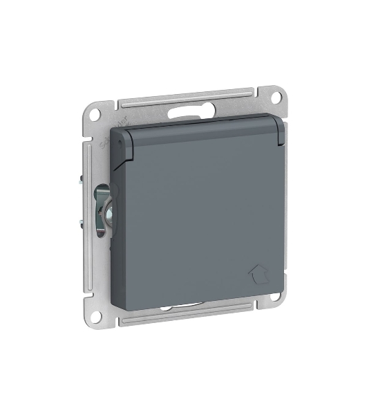 Механизм розетки 1-м СП AtlasDesign 16А IP20 с заземл. защ. шторки с крышкой грифель