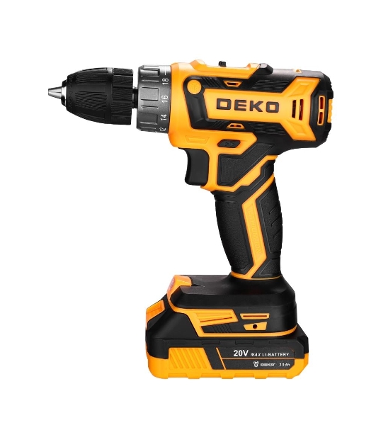 Дрель-шуруповерт Deko GCD20DU PRO, 20 В, 2 Ач, 42 Нм, щеточный