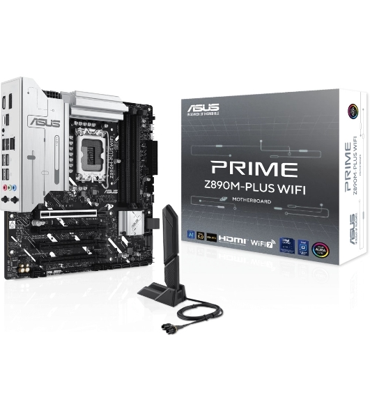 Материнская плата ASUS PRIME Z890M-PLUS WIFI, LGA 1851, Intel Z890, 4xDDR5, 6xSATA, 3xM.2, 1xPCIe 5.0 x16, 1xPCIe 4.0 x4, 2xPCIe 4.0 x1, 1xHDMI, 1xDP, 1x2.5Gb LAN, 2xUSB-A 2.0, 4xUSB-A 3.2 Gen 1, 1xUSB-A 3.2 Gen 2, 1xUSB-C 3.2 Gen 2x2, 3x3.5 мм, 7.1, mATX