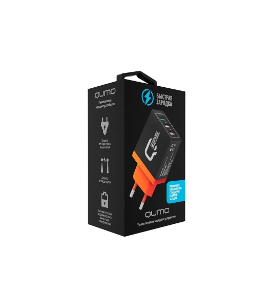 Сетевое зарядное устройство Qumo Quick Charge 3.0 3 USB (Charger 0019), 3 USB, 4.2A, 1 USB (QC 3.0, FCP, AFC) + 2 USB 2,1A, черный