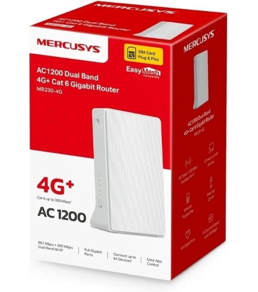 Двухдиапазонный гигабитный роутер Mercusys MB230-4G Wi-Fi AC1200 с поддержкой 4G+ категории 6