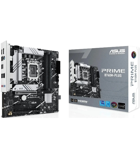Материнская плата ASUS PRIME B760M-PLUS, LGA 1700, Intel B760, 4xDDR5, 4xSATA, 2xM.2, 1xPCIe 4.0 x4, 1xPCIe x1, 1xDP, 1xHDMI, 1x 2.5Gb LAN, 2xUSB-A 3.2 Gen 2, 4xUSB-A 2.0, 3x3.5 мм, 7.1, mATX