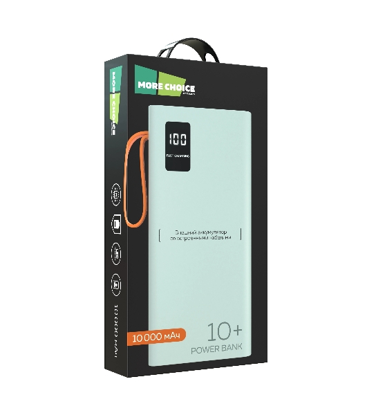 Портативный аккумулятор More choice (4620202550545) PB22-10 с кабелем 2USB 2.1A - 10000mAh белый