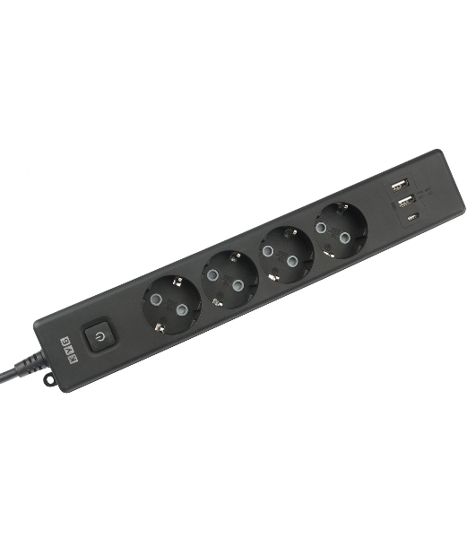 Бытовой удлинитель PowerCube, 4 р с/з вык.,3USB, 3500 Вт, 16А, 1.9 м, 3x1,0 черный PC-7B-2M