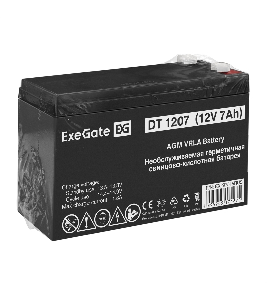 Аккумуляторная батарея ExeGate DT 1207 (12V 7Ah, клеммы F2)