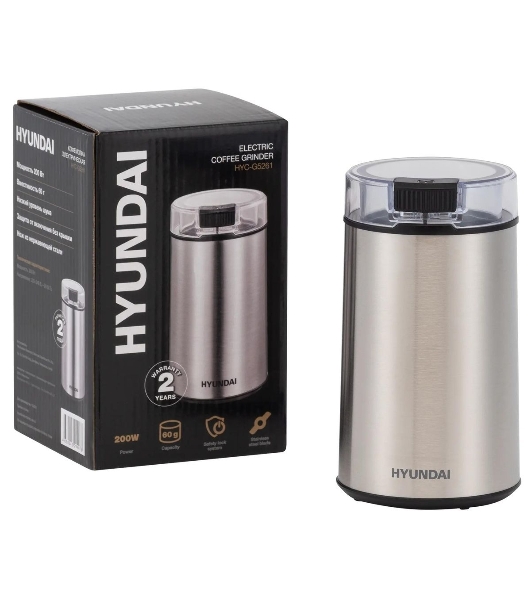 Кофемолка Hyundai HYC-G5261 200Вт сист.помол.:ротац.нож вместим.:60гр серебристый
