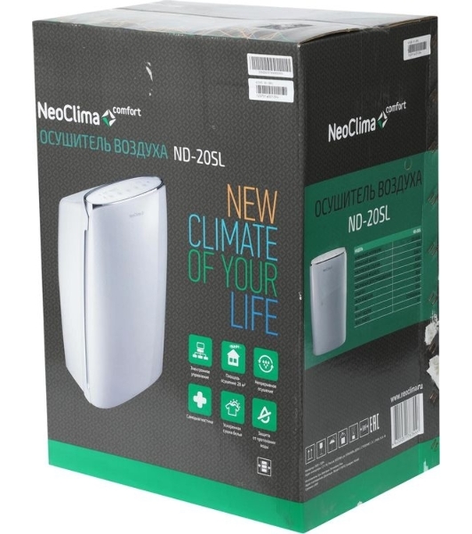 Осушитель воздуха Neoclima ND-20SL белый, 20 л/сутки, 3.6 л