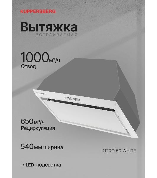 Вытяжка встраиваемая Kuppersberg Intro 60 White белый, 60 см, 1500 куб. м/ч, 43 дБ