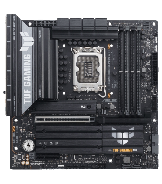 Материнская плата ASUS TUF GAMING B860M-PLUS WIFI, LGA 1851, Intel B860, 4xDDR5, 4xSATA, 3xM.2, 1xPCIe 5.0 x16, 1xPCIe x4, 1xUSB-C, 4xUSB-A 3.2 Gen 1, 2xUSB-A 3.2 Gen 2, 1xHDMI, 1xDP, 1x2.5Gb LAN, 7.1, mATX