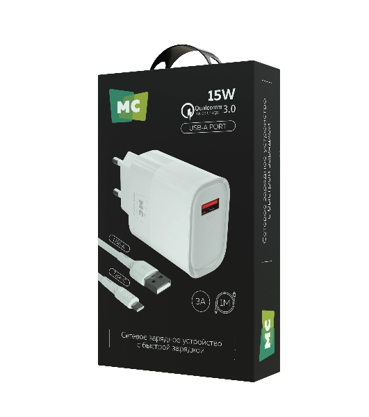 Сетевое зарядное устройство MORE CHOICE (4620202553409) NC09a 1USB 3.0A QC3.0 15W, белый
