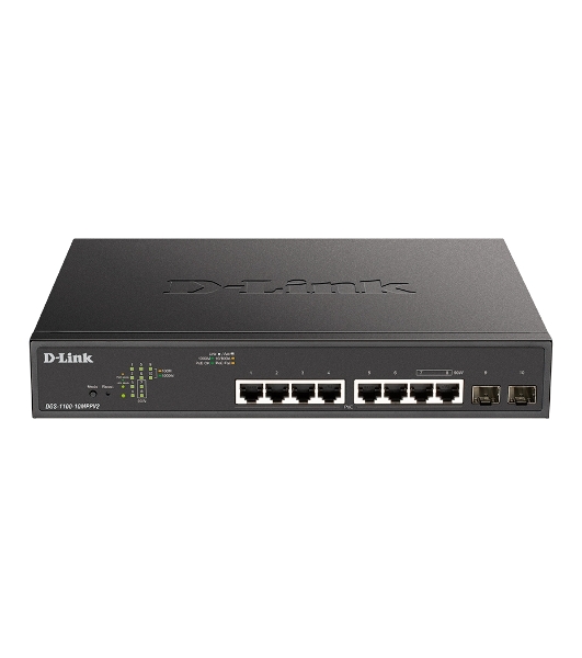 Коммутатор D-Link DGS-1100-10MPPV2/A3A, 8×1 Гбит/с + 2×1 Гбит/с SFP, настраиваемый