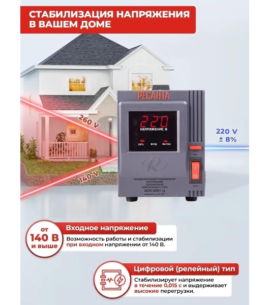 Стабилизатор напряжения Ресанта АСН-500/1-Ц 63/6/1