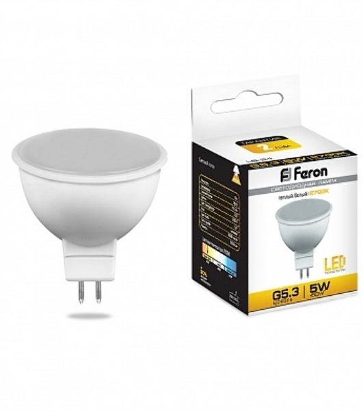 Лампа светодиодная Feron LB-24 5W 230V G5.3 2700K MR16