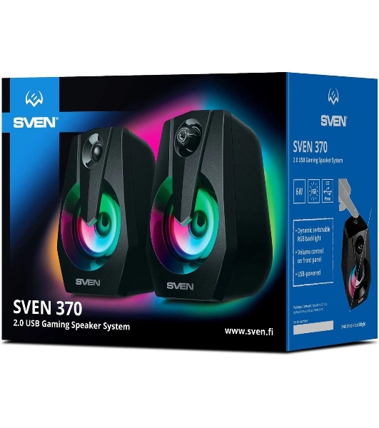 Акустическая система SVEN 370 2.0 черные (2x2W, USB, RGb подсветка)