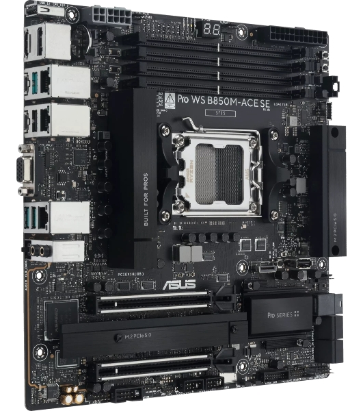 Материнская плата ASUS PRO WS B850M-ACE SE, AM5, AMD B850, 4xDDR5, 4xSATA, 2xM.2, 1xPCIe 5.0 x16, 1xPCIe 4.0 x16, 1xVGA, 1xHDMI, 1xDP, 1x2.5Gb LAN, 1x10Gb LAN, 2xUSB-C 10Gbps, 3xUSB-A 10Gbps, 2xUSB-A 2.0, 7.1, mATX