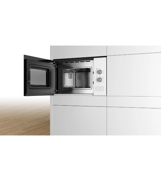 Встраиваемая микроволновая печь Bosch BFL 520MW0 белый, 20 л, 800 Вт, переключатели - поворотный механизм