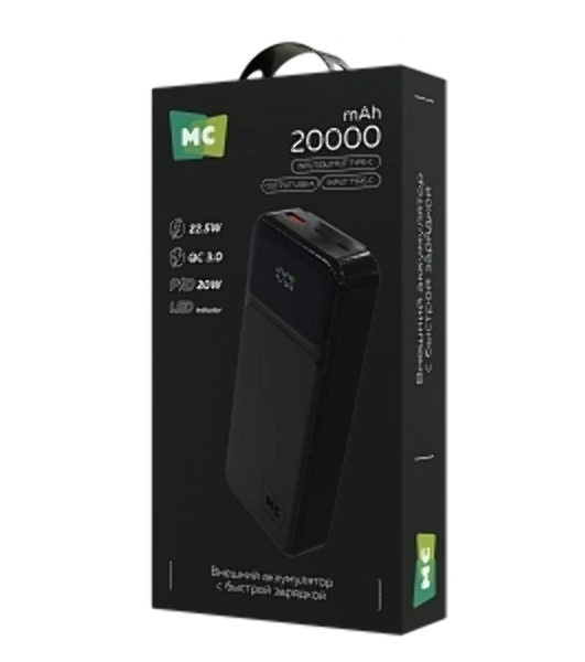 Портативный аккумулятор MORE CHOICE (4620202552778) PB29-20 20000mAh 1USB+2Type-C 3.0A 22.5W+PD20W+QC3.0, черный