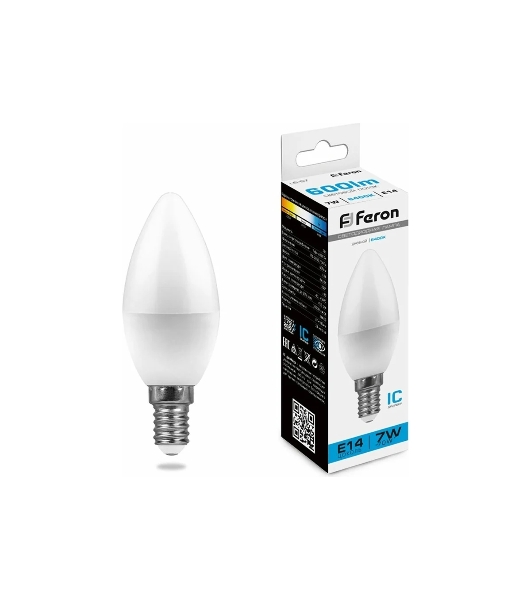 Лампа светодиодная Feron LB-97 7W 230V E14 6400K свеча