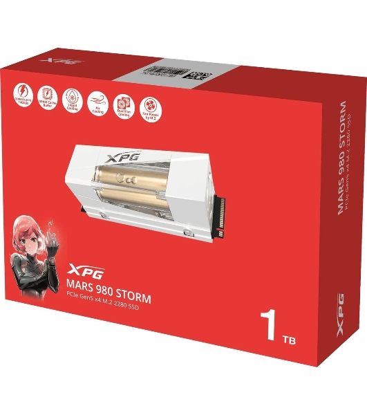 Накопитель SSD ADATA XPG MARS 980 STORM, 1000Gb, M.2(22x80мм), NVMe, PCIe 5.0 x4, 3D NAND, R/W 14000/10000Mb/s, IOPs 1 600 000/1 650 000, TbW 740, DWPD 0.4, with Heat Sink (5 лет)