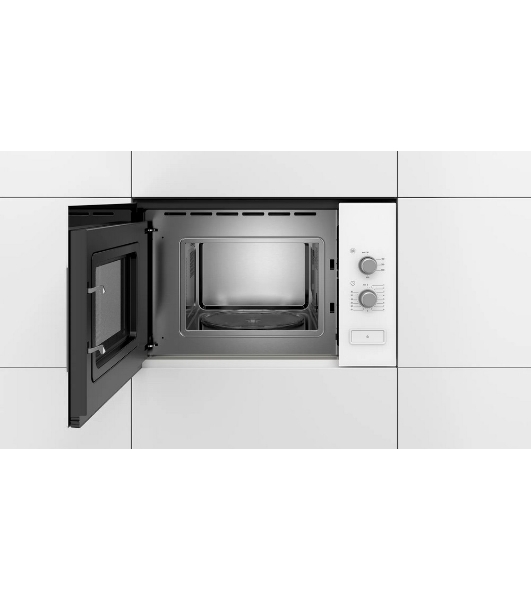 Встраиваемая микроволновая печь Bosch BFL 520MW0 белый, 20 л, 800 Вт, переключатели - поворотный механизм