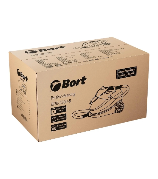 Пароочиститель Bort BDR-2300-R белый, напольный, 2100 Вт, 45 г/мин, 1500 мл