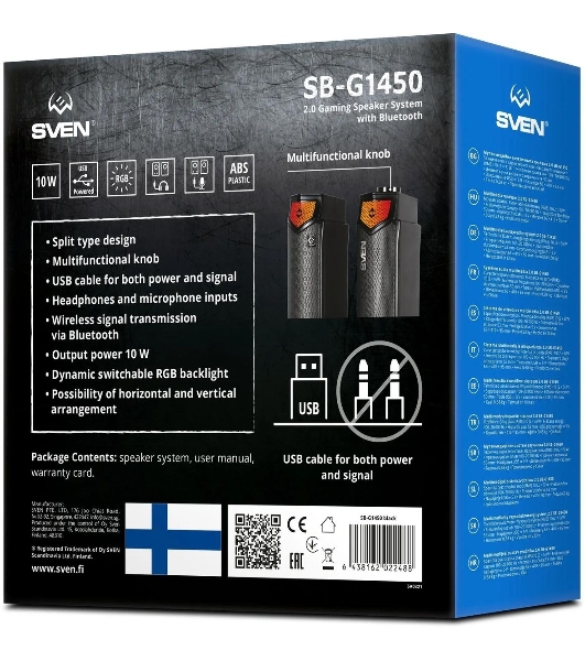 Саундбар мини SVEN SB-G1450, черный (10 Вт, питание USB, Bluetooth, подсветка)
