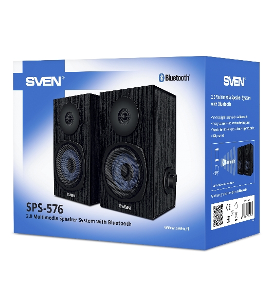 Акустическая система 2.0 SVEN SPS-576 черные (2x4W, Bluetooth, дерево)
