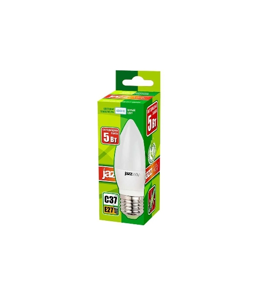 Лампа светодиодная JazzWay PLED-ECO-C37 5Вт свеча 4000К белый E27 400лм 230В