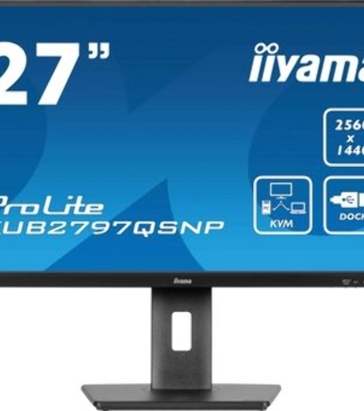 Монитор 27' Iiyama ProLite XUB2797QSNP-B1 IPS QHD, 100 Гц, 1 мс (MPRT), 16:9, 300 кд/м², HDMI 2.0, DP 1.4, USB-C (96 Вт PD), встроенные динамики (2x2 Вт), KVM-модуль, поворотная подставка, черный