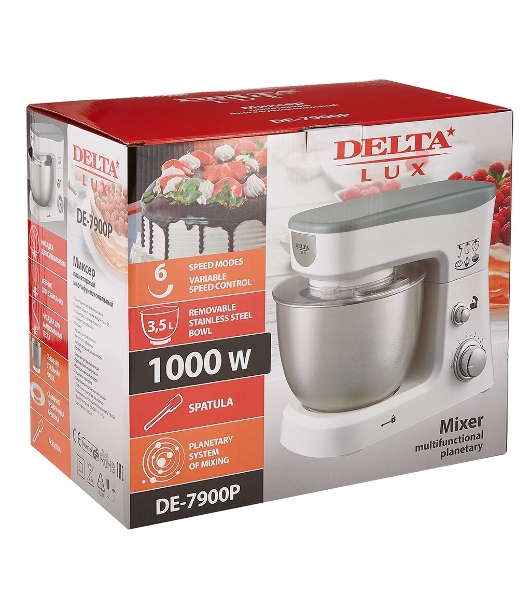 Миксер планетарный Delta LUX DE-7900Р белый с серым: 1000 Вт,чаша из нерж.стали-3,5л (2)