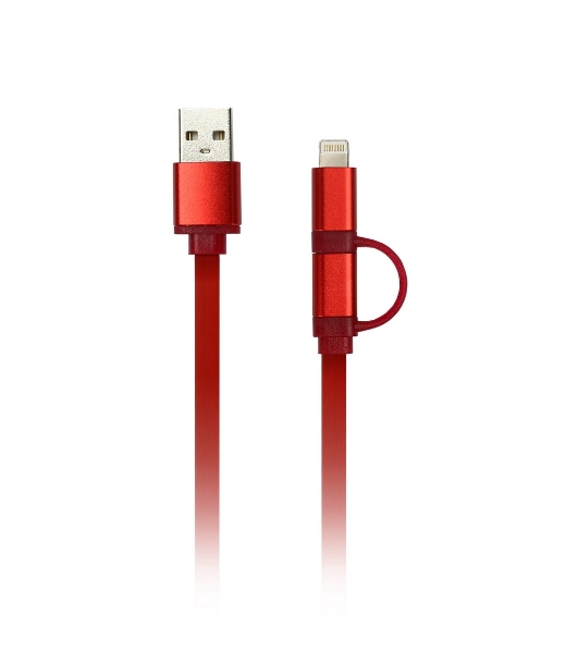 Дата-кабель Smartbuy USB - 2 в 1 Micro+8 pin, длина 1,2 м, красный (iK-212 red)/60