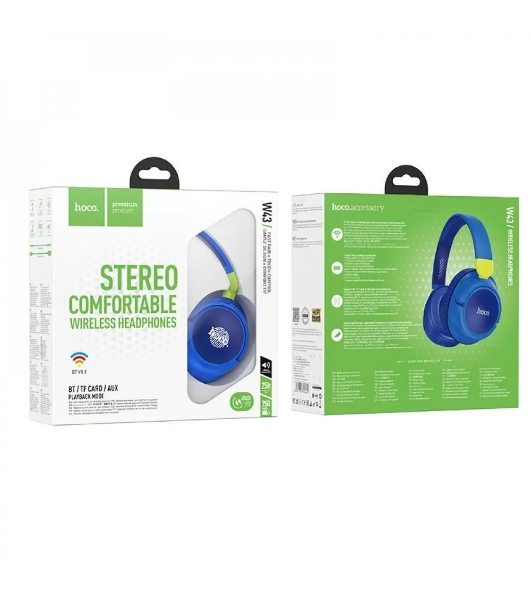 Беспроводные/проводные наушники Hoco W43 Blue синий, накладные, Bluetooth + проводной, складная конструкция, до 25 ч.