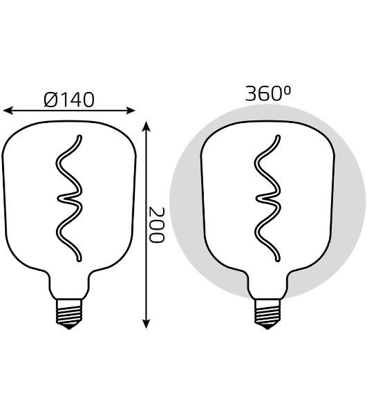 Лампа светодиодная Gauss Filament V140 5W 200lm 1800К Е27 black-clear flexible LED