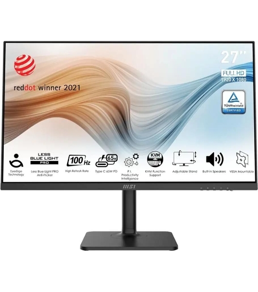 Монитор 27' MSI Modern MD272XP IPS 1920x1080, 100 Гц, 4 мс, 16:9, 300 кд/м2, 1xHDMI, 1xDP, 1xUSB-C, 1x3.5 мм, черный