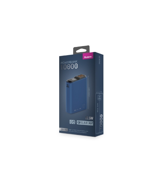 Портативный аккумулятор OLMIO QS-10, 10000mAh, 22.5W, QuickCharge3.0/PowerDelivery, LCD, темно-синий