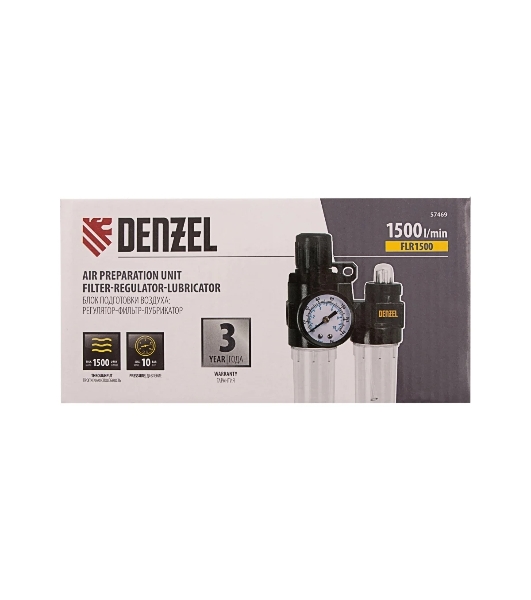 Блок подготовки воздуха регулятор-фильтр-лубрикатор Denzel FLR1500, 10 бар, 1500 л/мин, 1/4'