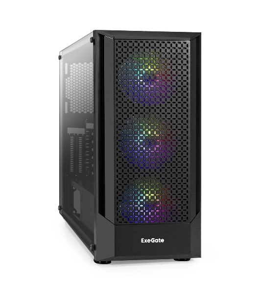 Компьютерный корпус Miditower ExeGate EVO-8227-NPX500 (ATX, БП 500NPX с вент. 12см, 2*USB+1*USB 3.0+HD Audio, черный, 3 вент. RGb, закаленное стекло)