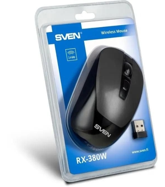 Мышь беспроводная SVEN RX-380W серый металлик, 1600 dpi, радиоканал, USB, кнопки - 4