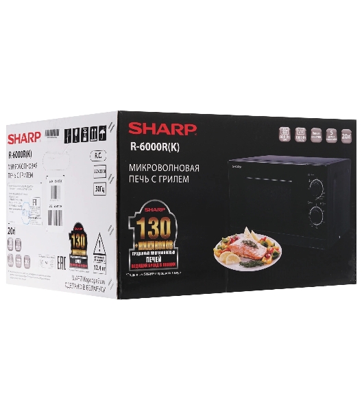 Микроволновая печь Sharp R-6000RK черный, 20 л, 800 Вт, переключатели - поворотный механизм