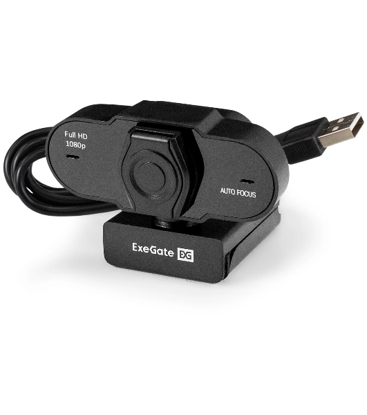 Веб-камера ExeGate BlackView C931 1920x1080, 30 кадр/с, USB Type-A, микрофон (шумоподавление), автоматическая фокусировка, шторка приватности, универсальное крепление, штатив в комплекте