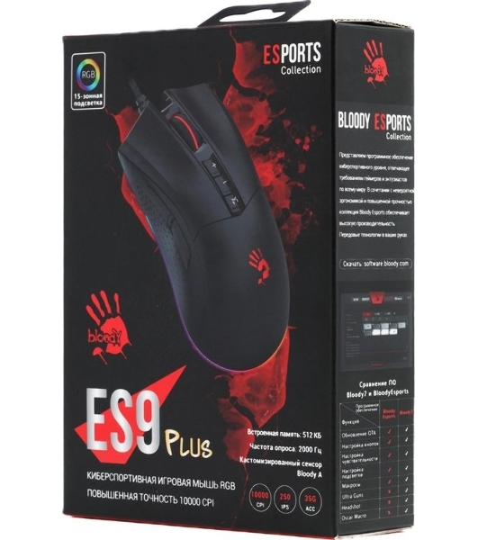 Мышь проводная A4Tech Bloody ES9 Plus черный, 10000 dpi, USB, кнопки - 8